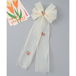 Babyhug Bow & Butterfly Clip with Floral Embroidery Free Size - Pink