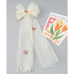 Babyhug Bow & Butterfly Clip with Floral Embroidery Free Size - Pink