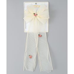 Babyhug Bow & Butterfly Clip with Floral Embroidery Free Size - Pink