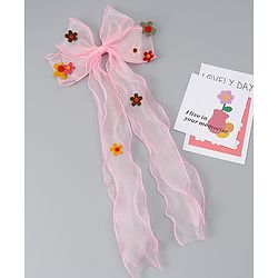 Babyhug Free Size Bow Clip with Floral Applique -  Beige