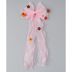 Babyhug Free Size Bow Clip with Floral Applique -  Beige