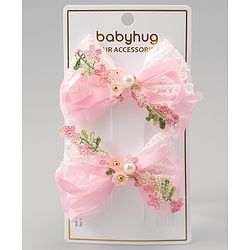 Babyhug Bow & Butterfly Clips With Pearls & Floral Applique Pack of 2 - Pink