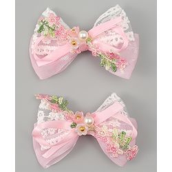 Babyhug Bow & Butterfly Clips With Pearls & Floral Applique Pack of 2 - Pink