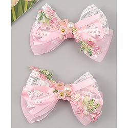 Babyhug Bow & Butterfly Clips With Pearls & Floral Applique Pack of 2 - Pink