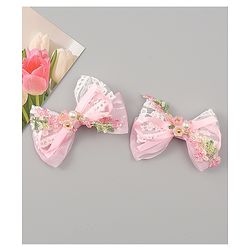 Babyhug Bow & Butterfly Clips With Pearls & Floral Applique Pack of 2 - Pink
