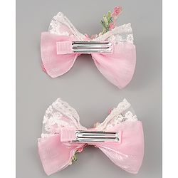 Babyhug Bow & Butterfly Clips With Pearls & Floral Applique Pack of 2 - Pink