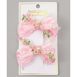 Babyhug Bow & Butterfly Clips With Pearls & Floral Applique Pack of 2 - Pink