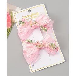 Babyhug Bow & Butterfly Clips With Pearls & Floral Applique Pack of 2 - Pink