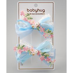 Babyhug Bow & Butterfly Clips With Pearls & Floral Applique Pack of 2 - Pink