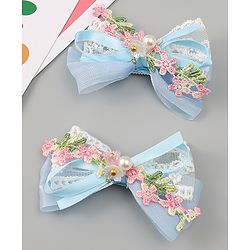 Babyhug Bow & Butterfly Clips With Pearls & Floral Applique Pack of 2 - Pink