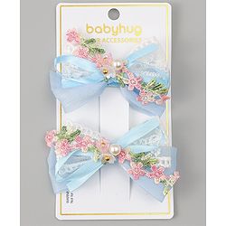 Babyhug Bow & Butterfly Clips With Pearls & Floral Applique Pack of 2 - Pink
