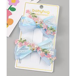 Babyhug Bow & Butterfly Clips With Pearls & Floral Applique Pack of 2 - Pink