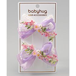 Babyhug Bow & Butterfly Clips With Pearls & Floral Applique Pack of 2 - Pink