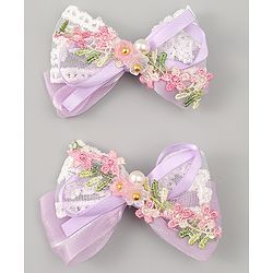 Babyhug Bow & Butterfly Clips With Pearls & Floral Applique Pack of 2 - Pink