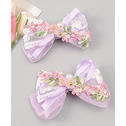 Babyhug Bow & Butterfly Clips With Pearls & Floral Applique Pack of 2 - Pink