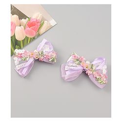 Babyhug Bow & Butterfly Clips With Pearls & Floral Applique Pack of 2 - Pink