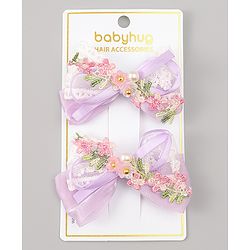 Babyhug Bow & Butterfly Clips With Pearls & Floral Applique Pack of 2 - Pink