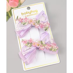 Babyhug Bow & Butterfly Clips With Pearls & Floral Applique Pack of 2 - Pink