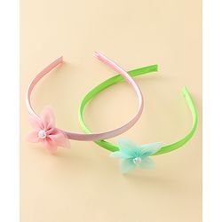 Babyhug Hair Bands with Floral Applique Pack of 2 - Green & Light Pink
