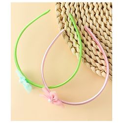 Babyhug Hair Bands with Floral Applique Pack of 2 - Green & Light Pink