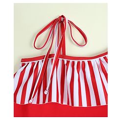 Babyhug Sleeveless Striped V Cut Swimsuit With Headband - Red