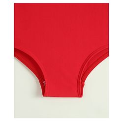 Babyhug Sleeveless Striped V Cut Swimsuit With Headband - Red