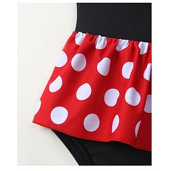 Babyhug Sleeveless Polka Dot Printed V Cut Swimsuit With Bow Applique & Cap - Black