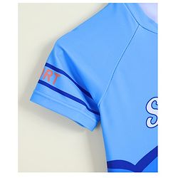 Babyhug Half Sleeves Sea Life Theme Printed Legged Swimsuit With Cap - Blue