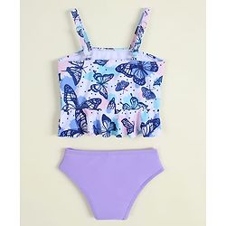 Babyhug Sleeveless Two Piece Swimsuit With Butterfly Print - Multicolor