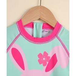 Babyhug Half Raglan Sleeves Bunny & Polka Dots Printed Legged Swimsuit - Multicolour