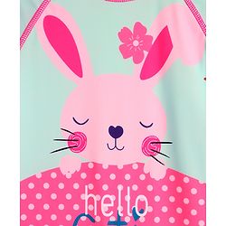 Babyhug Half Raglan Sleeves Bunny & Polka Dots Printed Legged Swimsuit - Multicolour