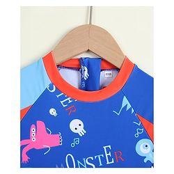 Babyhug Half Raglan Sleeves Printed Legged Swimsuit - Blue
