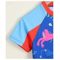 Babyhug Half Raglan Sleeves Printed Legged Swimsuit - Blue
