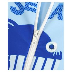 Babyhug Half Raglan Sleeves Printed Legged Swimsuit with Cap - Light Blue