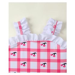 Babyhug Sleeveless V Cut Swimsuit With Checks & Cherry Print - Pink