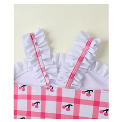 Babyhug Sleeveless V Cut Swimsuit With Checks & Cherry Print - Pink