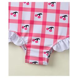 Babyhug Sleeveless V Cut Swimsuit With Checks & Cherry Print - Pink