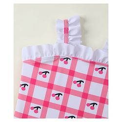 Babyhug Sleeveless V Cut Swimsuit With Checks & Cherry Print - Pink
