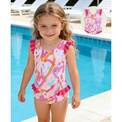 Babyhug Sleeveless Printed V Cut Swimsuit - Multicolor