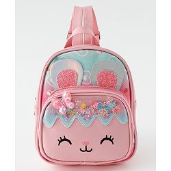 Babyhug Fashion Backpack with Bunny & Glitter Detailing - Pink