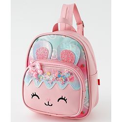 Babyhug Fashion Backpack with Bunny & Glitter Detailing - Pink