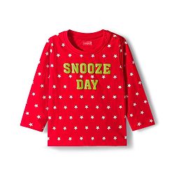 Babyhug Knit Full Sleeves Night Suit With Star Print - Red