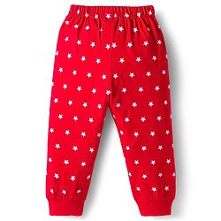 Babyhug Knit Full Sleeves Night Suit With Star Print - Red