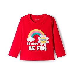 Babyhug Knit Full Sleeves Night Suit With Floral Print - Red