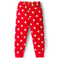 Babyhug Knit Full Sleeves Night Suit With Floral Print - Red
