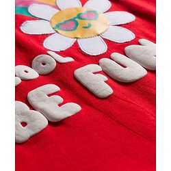 Babyhug Knit Full Sleeves Night Suit With Floral Print - Red