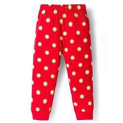 Babyhug Knit Full Sleeves Night Suit With Floral Print - Red