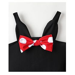 Babyhug Sleeveless Polka Dot Printed V Cut Swimsuit With Bow Applique & Cap - Black