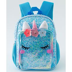 Babyhug Free Size Fashion Backpacks With Unicorn Sequins Design - Light Blue