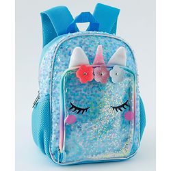 Babyhug Free Size Fashion Backpacks With Unicorn Sequins Design - Light Blue